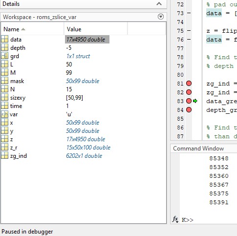 workspace details during debug