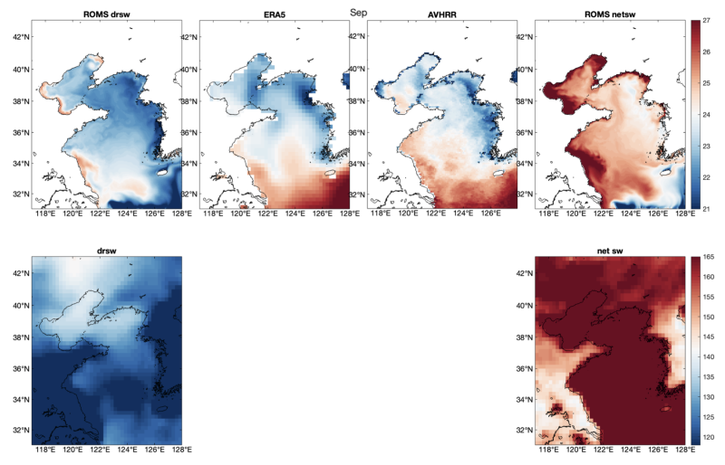 sst of ROMS output compared to obs