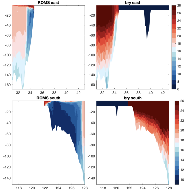 temperature profile of ROMS output and boundary